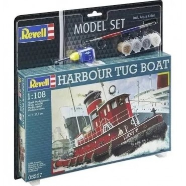 KIT PARA MONTAR REVELL MODEL SET BARCO HARBOUR TUG BOAT 1/108 89 PEÇAS COMPLETO COM TINTAS COLA E PINCEL REV 65207